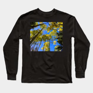 All the Way to the Sky - bright yellow fall leaves against a blue sky (cartoon style) Long Sleeve T-Shirt